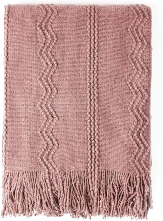 BOURINA Coral Pink Throw Blanket 50 x90 Inches Textured Solid Soft Sofa Throw by BOURINA