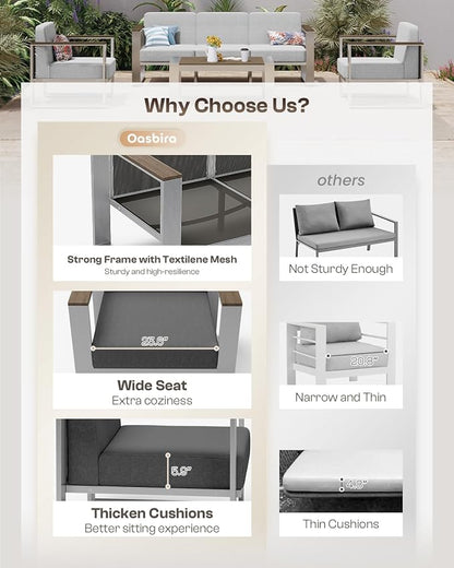 Outdoor Aluminum 3-Seat Sofa, Modern Patio Patio Furniture - Image 6