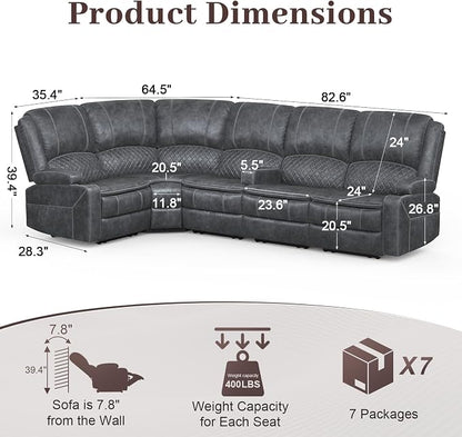 Yolsali Manual Reclining Sectional Sofa Set, 5 Seats 1+1+3 Dutch Velvet - Image 2