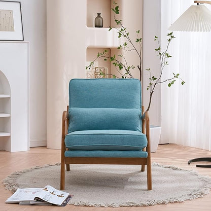 VINGLI Cozy Living Room Chairs, Linen Teal Accent Chairs Set of 2, Wood Lounge - Image 9