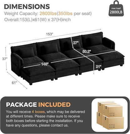 ELUCHANG Oversized 153" Modular Sectional Sofa, Comfy Deep Seat Cloud Couch - Image 2