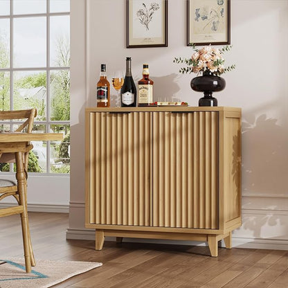 Fluted Coffee Bar Cabinet with Storage, Modern Sideboard Buffet Cabinet with - Image 8
