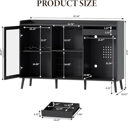 Coffee Bar Cabinet with Fridge Space, Liquor Cabinet with Wine Rack & Drawer - Image 2