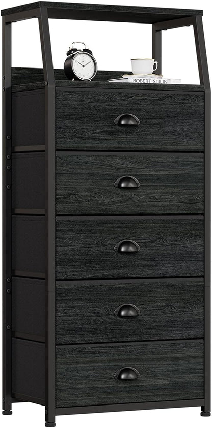 Furnulem Black Dresser with 5 Drawers, Vertical Storage Tower Fabric Dresser by Furnulem