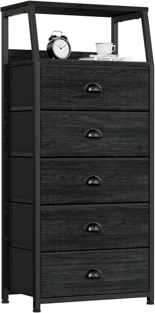 Furnulem Black Dresser with 5 Drawers, Vertical Storage Tower Fabric Dresser by Furnulem