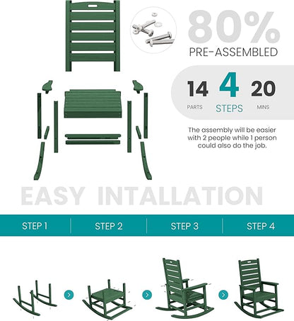 SERWALL Outdoor Rocking Chair Set of 2, Oversized Rocking Chair - Image 5