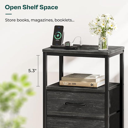 Huuger Nightstand with Charging Station, 27.6 Inch End Table Bedside Table with - Image 7