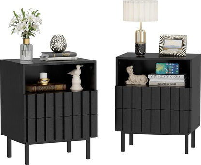 UEV Mid Century Modern Fluted Nightstand Set of 2, 2 Drawers End Table by YourHomeExcellentVendor