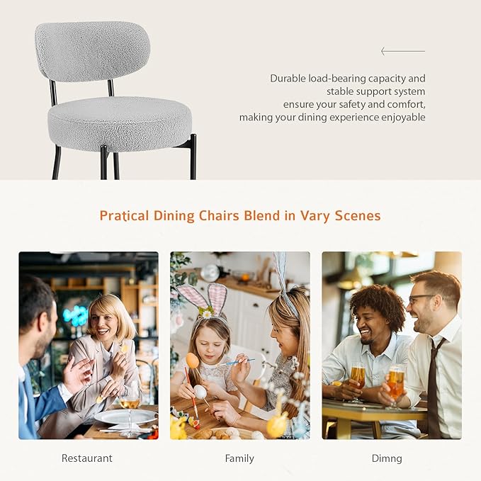 Sweetcrispy Dining Chairs Set of 2, Boucle Upholstered Modern Mid Century Round - Image 4
