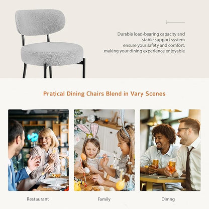 Sweetcrispy Dining Chairs Set of 2, Boucle Upholstered Modern Mid Century Round - Image 4