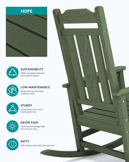 SERWALL Oversized Rocking Chair Set of 2 Outdoor, HDPE Outdoor Rocking Chair - Image 7