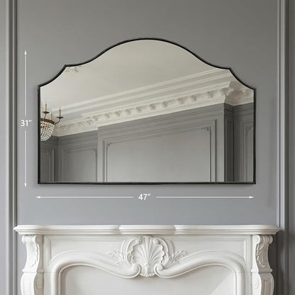 Besdomus Large Scalloped Black Mirror: 47"x31" Modern Minimalist Wood Frame - Image 4