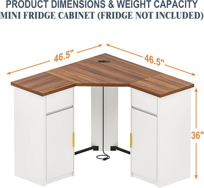 GDLF Corner Bar Cabinet with Fridge Space, Corner Coffee Bar Station with - Image 2