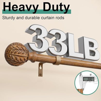QDWIS Boho Wood Curtain Rods for Windows 72 to 144 inch, Rustic Decorative - Image 4
