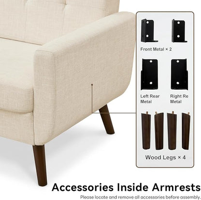 Tbfit 56" W Loveseat Sofa, Mid Century Modern Decor Love Seat Couches - Image 9