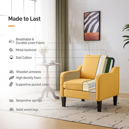 VINGLI Accent Chair for Living Room Chairs Yellow Reading Chair for Bedroom - Image 6