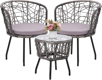 Kromax 3 Piece Bistro Set, Modern Outdoor Wicker Patio Furniture by KROMAX