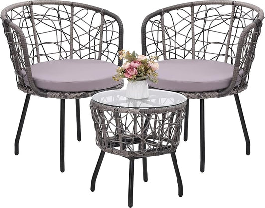Kromax 3 Piece Bistro Set, Modern Outdoor Wicker Patio Furniture by KROMAX