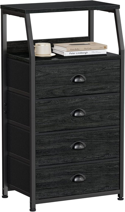 Furnulem Tall 4 Drawers Dresser, Vertical Storage Tower Black Dresser by Furnulem