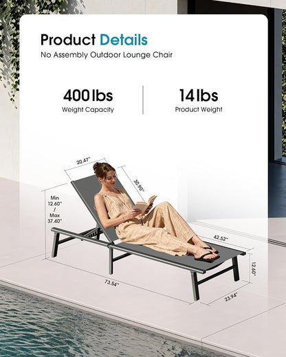 Ciokea Foldable Outdoor Lounge Chair Set of 2 - Image 2
