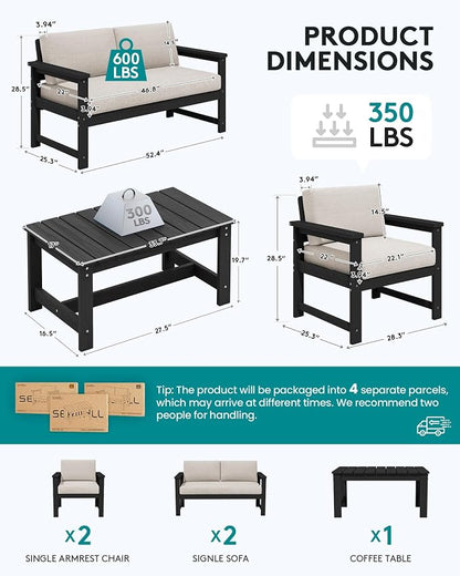 SERWALL 5 Pieces HDPE Outdoor Conversation Sofa Set - Image 5