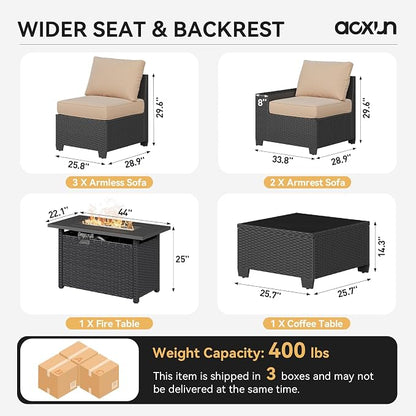 Aoxun Patio Furniture Set with 44'' Fire Pit Table, Widen Armrests Wicker - Image 7