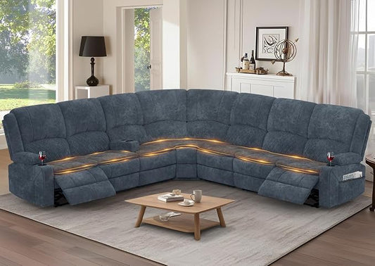 Yolsali Manual Reclining Sectional Sofa Set, 7 Seats Soft Fabric Recliner by SavortheHappyMoments
