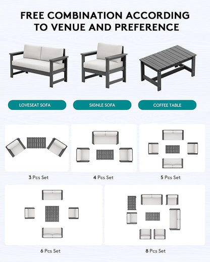 SERWALL 3 Pieces HDPE Outdoor Sofa Bistro Set - Image 4