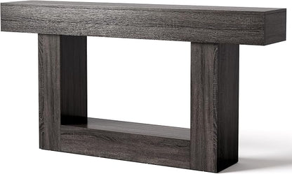 LITTLE TREE 63 Inches Long Console Table, 2-Tier Farmhouse Sofa Table Behind - Image 8