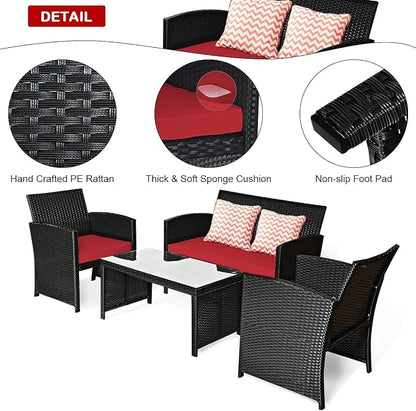 Tangkula Patio Wicker Conversation Furniture Set, Patiojoy Sofa & Table Set w/4 - Image 7
