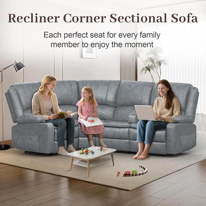 Yolsali Manual Reclining Sectional Sofa Set, 4 Seats Soft Leather Recliner - Image 3