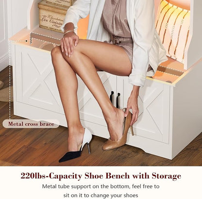 CSZZD White Hall Tree with Bench and Shoe Storage, Entryway Bench with Coat - Image 7
