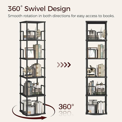 MAHANCRIS 5-Tier Rotating Bookshelf, Freestanding Corner Bookshelf, 360° - Image 4