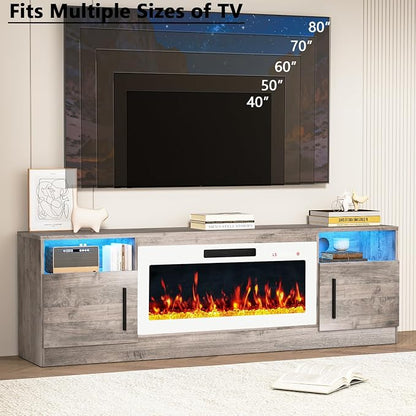 PRETZI Fireplace TV Stand with 36" Fireplace Up to 80" TVs, Remote Control - Image 7