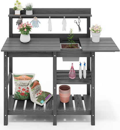 SERWALL Outdoor Potting Bench 2-Piece Set, Rot-Resistant HDPE Potting Table - Image 11