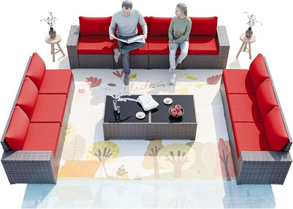 ALAULM 12 Pieces Outdoor Patio Furniture Set Sectional Sofa Sets Brown PE - Image 6