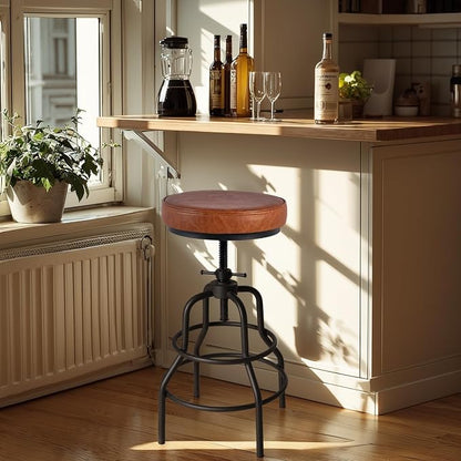 LOKKHAN Industrial Bar Stools-Swivel Leather Metal Bar Stool-20-27 Inch Tall - Image 2