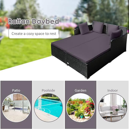 Tangkula Outdoor Rattan Daybed, Sunbed Wicker Furniture w/Spacious Seat - Image 8