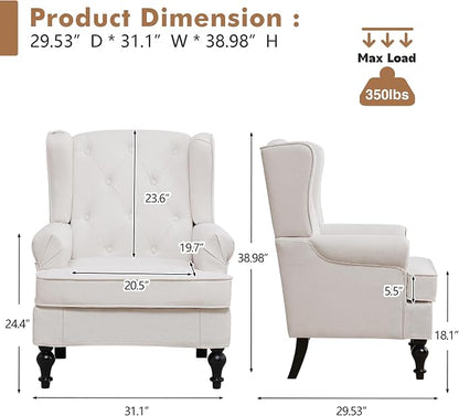 Accent Chair for Living Room, Mid Century Modern Upholstered Armchair, Wingback - Image 2