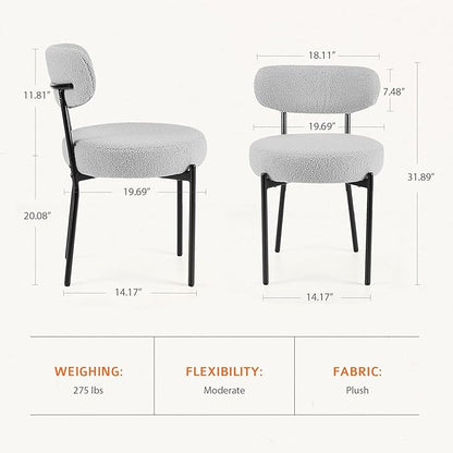 Sweetcrispy Dining Chairs Set of 2, Boucle Upholstered Modern Mid Century Round - Image 2