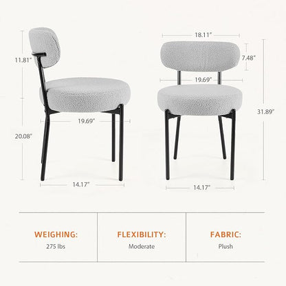 Sweetcrispy Dining Chairs Set of 4, Boucle Upholstered Modern Mid Century Round - Image 2
