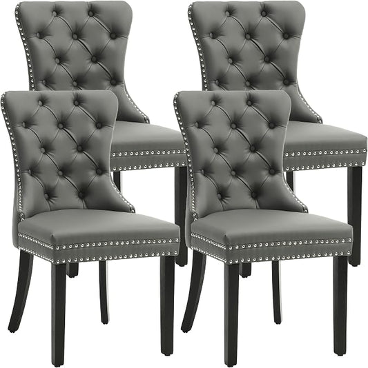 KCC Faux Leather Dining Chairs Set of 4, Upholstered High-end Tufted Dining by KCC