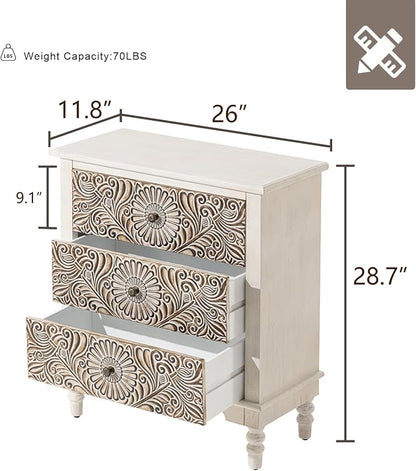 HOMPUS Nightstands Set of 2, Night Stand w Flower Pattern, Bedside Table Set of - Image 3