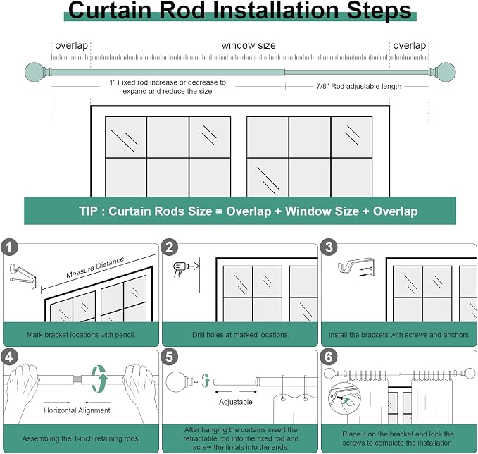 QDWIS Silver Curtain Rods for Windows 28 to 48 inch, Rustic Decorative Drapery - Image 7