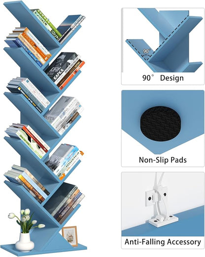 SHEEPAM 10 Tier Tree Book Shelf, Floor Standing Wood Bookshelf - Image 5