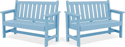 SERWALL Outdoor Bench, HDPE Outdoor Benches Weatherproof, 2-Person Garden Bench by SERWALL