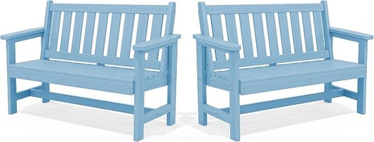 SERWALL Outdoor Bench, HDPE Outdoor Benches Weatherproof, 2-Person Garden Bench by SERWALL