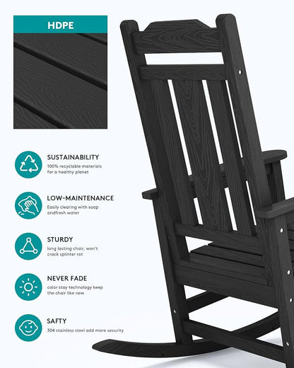 SERWALL Oversized Rocking Chair Outdoor, HDPE Outdoor Rocking Chair - Image 6