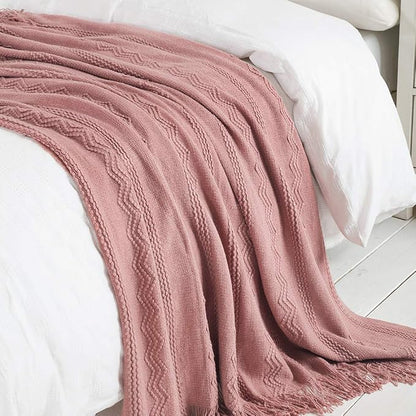 BOURINA Coral Pink Throw Blanket 60 x80 Inches Textured Solid Soft Sofa Throw - Image 4