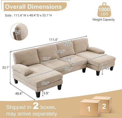 Karl home 111" Sectional Sofa U-Shaped 4-Seat Couch - Image 2
